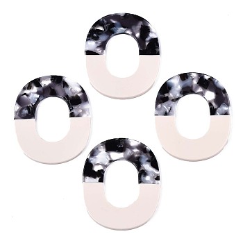 Translucent Cellulose Acetate(Resin) Pendants, Two Tone, Oval Ring, Black, 49x40x3mm, Hole: 1.4mm