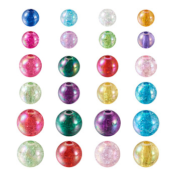 Transparent Crackle Acrylic Beads, AB Color, Round, Mixed Color, 8~12mm, Hole: 0.25~2mm, 450pcs/set