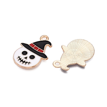 Halloween Theme Alloy Enamel Pendants, Light Gold, Ghost, 26.5x20x1.5mm, Hole: 2mm