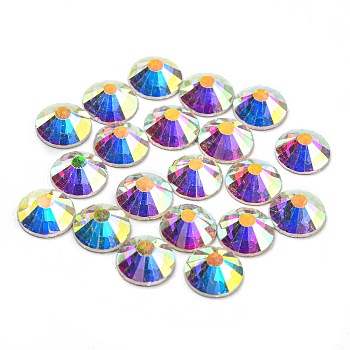 Glass Flat Back Rhinestone, Grade A, Back Plated, Faceted, Crystal AB, 8~8.3mm, about 144pcs/bag