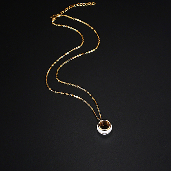 Stainless Steel Enamel Ring Pendant Necklaces for Women, Golden, 15.75 inch(40cm)