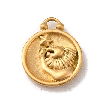 304 Stainless Steel Pendants, Flat Round with Constellations Charm, Matte Gold Color, Leo, 20.5x17x3mm, Hole: 2.5x2mm