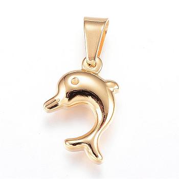 304 Stainless Steel Charms, Dolphin, Golden, 16x12x4mm, Hole: 7x3.5mm