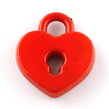 Opaque Acrylic Pendants, Heart Lock, Red, 20.5x18x4.5mm, Hole: 4mm