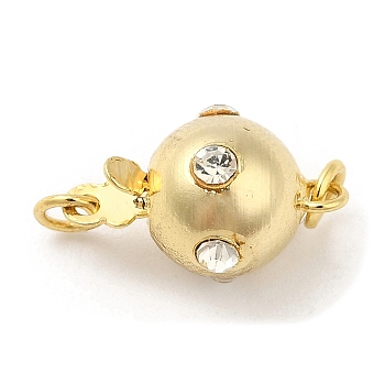 Rack Plating Brass Box Clasps, with Crystal Rhinestone, Ball, Long-Lasting Plated, 1-Strand, 2-Hole, Real 18K Gold Plated, 14x8.5mm
