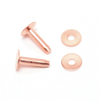 Brass Studs Rivets, for DIY Leather Belt, Handbag, Purse Accessories, with Shims, Rose Gold, 1.45x0.9cm, Pin: 3.5mm, 4pcs/set