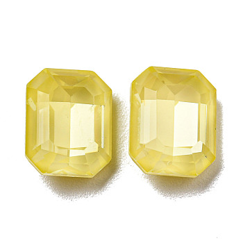 Glass Rhinestone Cabochons, Point Back & Back Plated, Faceted, Rectangle, Jonquil, 10x8x5mm.