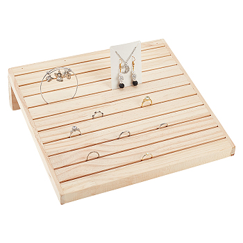 10 Rows Rectangle Wood Slant Back Finger Ring Display Stands, L Shaped Ring Organizers Holder, BurlyWood, 31.5x8x27.5cm
