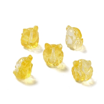 Transparent Glass Beads, Gradient Color, Fox, Yellow, 16x14x12.5mm, Hole: 1.5mm