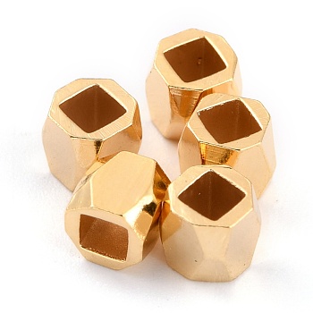 Brass Spacer Beads, Long-Lasting Plated, Faceted Column, Real 24K Gold Plated, 4x4~4.8mm, Hole: 3mm