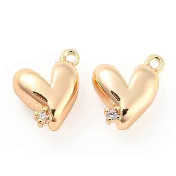 Brass Micro Pave Cubic Zirconia Charms, Heart, Real 18K Gold Plated, 10x8.5x4mm, Hole: 1mm