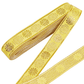Ethnic Style Polyester Ribbon, Jacquard Flower Ribbon, Clothing Accessories, Flat, Yellow, 3/4 inch(19~20mm)