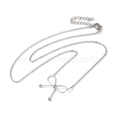 Non-Tarnish 304 Stainless Steel Cable Chain Bowknot Pendant Necklaces(NJEW-Z041-02P-02)-2