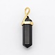 Natural Black Agate Bullet Double Terminated Pointed Pendants(G-P053-G33O)-1