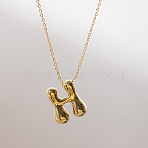 Brass Chunky Initial Pendant Necklaces, with Stainless Steel Lobster Claw Clasps, Real 14K Gold Plated, Letter H, 17.72~18.90 inch(45~48cm)(WG97A63-08)
