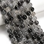 Natural Black Tourmalinated Quartz Beads Strands, Smooth Round, 10~10.5mm, Hole: 1~1.1mm, about 39pcs/strand, 15.55''(39.5cm)(GG-CBA20C8-A01-10mm)