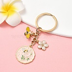 Alloy Enamel Keychain, with Iron Findings, Flower & Bees, Golden, 8.2cm(KEYC-YW00136-02)