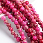 Dyed Natural Imperial Jasper Round Bead Strands, Camellia, 8mm, Hole: 1mm, about 49pcs/strand, 38.5cm(G-M274-01-8mm)