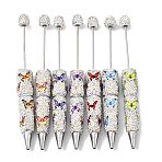 Butterfly Alloy & Polymer Clay Rhinestones Ball-Point Pen, Beadable Pen, for DIY Personalized Pen with Jewelry Beads, Mixed Color, Platinum, 146x17mm(OFST-D303-02P)