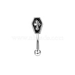 Coffin 304 Stainless Steel Black Enamel Eyebrow Barbell Rings, Cartilage Earrings, Stainless Steel Color, 8mm(WG95BA1-01)