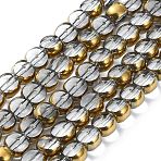 Half Plated Electroplate Transparent Glass Beads Strands, Antique Bronze Plated, Flat Round, Faceted, Clear, 6x5mm, Hole: 1.2mm, about 50pcs/strand, 11.22''(28.5cm)(X-EGLA-E060-02A-HP05)