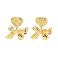 Rack Plating Brass Dangle Stud Earrings, Heart with Bowknot, Long-Lasting Plated, Cadmium Free & Lead Free, Real 18K Gold Plated, 39x32mm(EJEW-K263-03G)