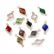Transparent K9 Glass Connector Charms, with Light Gold Plated Brass Findings, Faceted, Rhombus Links, Mixed Color, 22x10x4.5mm, Hole: 2mm(GLAA-A005-03LG)