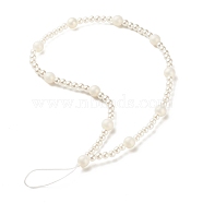 Spray Painted Acrylic Beads Mobile Straps, with ABS Plastic Imitation Pearl Beads and Nylon Thread, Round, White, 28cm(HJEW-JM00683-02)