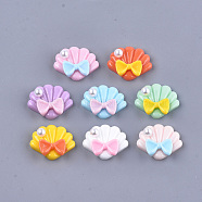 Resin Cabochons, with ABS Plastic Imitation Pearl, Shell with Bowknot, Mixed Color, 24x29x10mm(CRES-S304-105)
