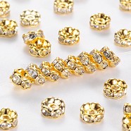 Brass Rhinestone Spacer Beads, Grade A, Crystal, Wavy Edge, Rondelle, Golden Metal Color, 5x2.5mm, Hole: 1mm(RB-A014-L5mm-01G)