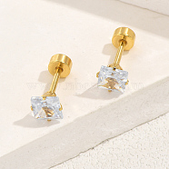 Fashionable minimalist crystal zircon stainless steel earrings for women, 18K Gold Plated, Rhombus, Stud Earrings(HZ0437)