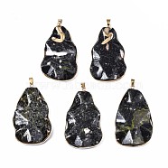 Dyed Natural White Jade Big Pendants, with Light Gold Plated Iron Bails, Teardrop, Dark Slate Gray, 61~62.5x37.5~39x8.5~11mm, Hole: 4x7mm(G-N334-001)