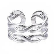304 Stainless Steel Twist Wrap Open Cuff Ring, Chunky Hollow Ring for Women, Stainless Steel Color, US Size 6 3/4(17.1mm)(RJEW-T023-06P)