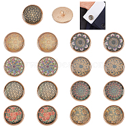 Elite 18pcs 9 style 1-Hole Zinc Brass Enamel Shank Buttons, with Alloy Findings, Half Round, Mixed Patterns, 18x7~8mm, Hole: 2mm, 2pcs/style(BUTT-PH0001-19)
