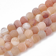 Dyed Natural Striped Agate/Banded Agate Beads Strands, Frosted, Round, Dark Salmon, 10~10.5mm, Hole: 1.2mm, about 37~40pcs/strand, 14.9~15.1 inch(38~38.5cm)(G-T098-05A-07)