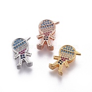 Brass Micro Pave Cubic Zirconia Slide Charms, Lead Free & Cadmium Free, Boy, Colorful, Mixed Color, 15.5x10x5mm, Hole: 2x11mm(ZIRC-F094-24-RS)