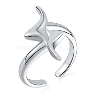 Rhodium Plated 925 Sterling Silver Lightning Bolt Open Cuff Ring for Women, Platinum, US Size 5 1/4(15.9mm)(JR887A)
