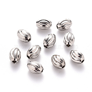 201 Stainless Steel Corrugated Beads, Oval, Stainless Steel Color, 8x6mm, Hole: 1.8mm(STAS-S103-16B-P)
