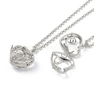 Brass with Rhinestone Pendant Necklaces, Iron Rolo Chains, Heart, Platinum, 31.89 inch(810mm)(NJEW-G089-02B-P)