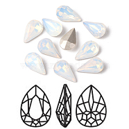 Faceted Teardrop K9 Glass Pointed Back Rhinestone Cabochons, Grade A, Back Plated, White Opal, 13x8x4.5mm(RGLA-E004-13x8mm-031)