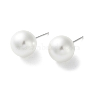 Imitation Pearl Stud Earrings, with 999 Sterling Silver Pins, Round, Platinum, 23x12mm(EJEW-P296-21D-P)