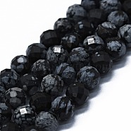 Natural Snowflake Obsidian Beads Strands, Faceted(64 Facets), Round, 6mm, Hole: 0.8mm, about 62~67pcs/strand, 15.16~15.55 inch(38.5~39.5cm)(G-G927-45)