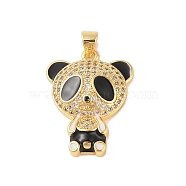 Brass Micro Pave Cubic Zirconia Pendants, with Enamel, Real 18K Gold Plated, Panda, Black, 26.5x19.5x5.5mm, Hole: 4x3mm(KK-E111-42G-01)