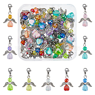 36Pcs 9 Colors Transparent Acrylic Angel Charm Decorations, with 304 Stainless Steel Lobster Claw Clasps, Mixed Color, 33mm, 4pcs/color(HJEW-AB00668)