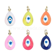 Nbeads 6Pcs 6 Colors Real 16K Gold Plated Brass Enamel Pendants, with Jump Ring, Cadmium Free & Nickel Free & Lead Free, Teardrop with Evil Eye, Mixed Color, 19~20x11x7~8mm, Jump Ring: 5x0.6mm, Inner Diameter: 3mm, 1pc/color(KK-NB0001-46-NR)