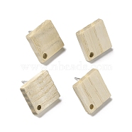 Ash Wood Stud Earring Findings, with 304 Stainless Steel Pin, Rhombus, 11x11mm, Hole: 1.8mm, Pin: 0.7mm, Length: 8x8mm(EJEW-TAC0021-10)