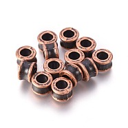 Tibetan Style Alloy European Beads, Large Hole Beads, Barrel, Red Copper, Lead Free & Nickel Free & Cadmium Free, 8x5.5mm, Hole: 4.5mm(RLF9214Y-NF)