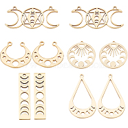 10Pcs 5 Style 201 Stainless Steel Laser Cut Pendants, Moon Phase & Flat Round with Star of David, Golden, 19~39x8~28x1mm, Hole: 1.5~1.8mm, 2pcs/style(STAS-CN0001-23G)
