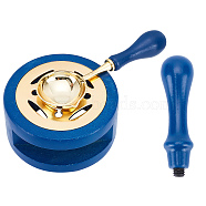 Round Iron Wood Wax Furnace, Wax Seal Warmer, with 1Pc Golden Tone Zinc Alloy Wax Seal Spoon and 1Pc Wood Handle, Steel Blue, Furnace: 74x37.5mm, Hole: 25mm, 3pcs/set(TOOL-WH0051-60)