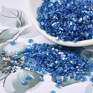 MIYUKI Half TILA Beads, Japanese Seed Beads, 2 Hole, (HTL291) Transparent Capri Blue AB, 5x2.3x1.9mm, Hole: 0.8mm, about 1250pcs/50g(SEED-X0054-HTL0291)
